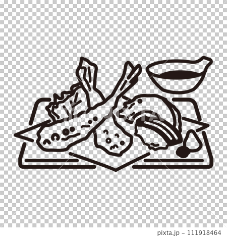 Illustration of assorted tempura (line drawing) Illustration of assorted tempura (line drawing) 111918464