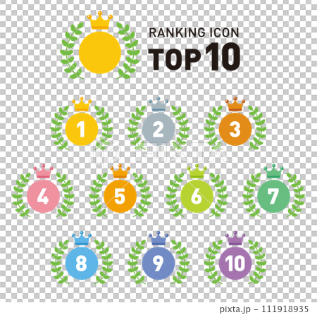 Crown/crown ranking icon set/vector material/laurel wreath/medal/1st to 10th place 111918935
