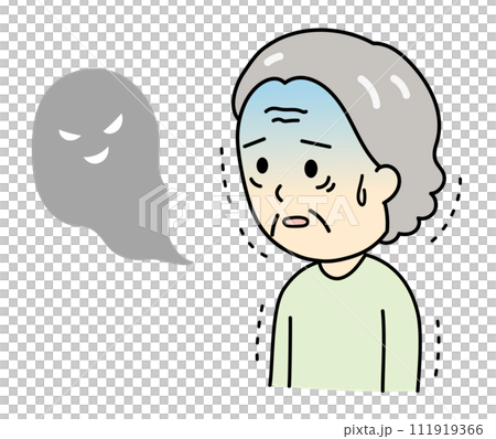 A pale old woman trembling due to visions 111919366