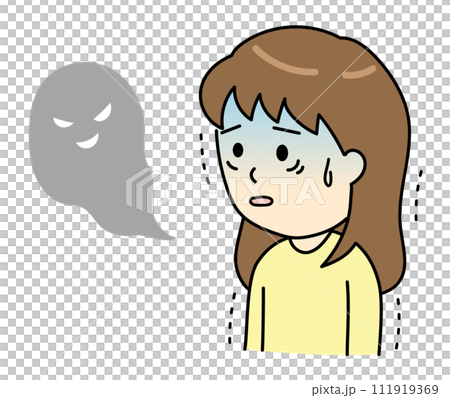 A pale young woman trembling due to visual hallucinations A pale young woman trembling due to visual hallucinations 111919369