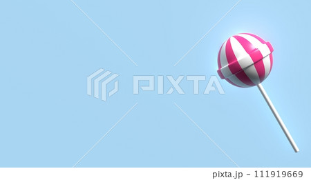 Sweet lollipop. Lollipop on stick. 3D rendering illustration of a round lollipop. Striped candy 111919669