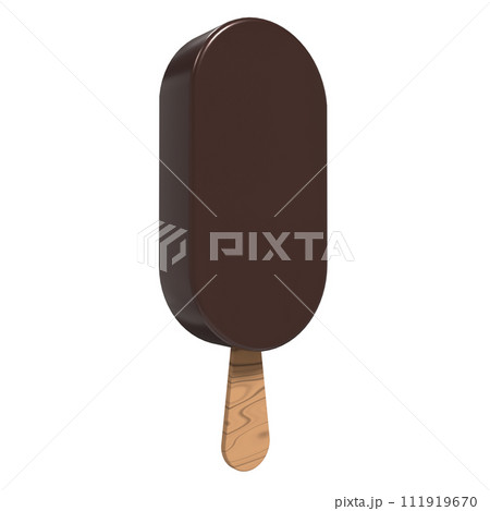 Chocolate ice cream bar. Ice cream dessert with a popsicle stick. Chocolate ice cream. 3D rendering 111919670