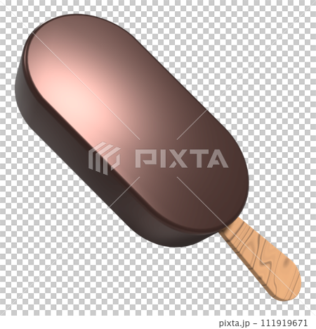 Chocolate ice cream bar. Ice cream dessert with a popsicle stick. Chocolate ice cream. 3D rendering 111919671