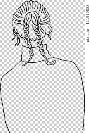 Line drawing of the back view of a woman with braids Line drawing of the back view of a woman with braids 111919882