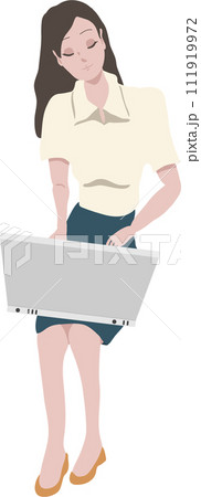 膝の上でpc操作する女性 膝の上でpc操作する女性 111919972