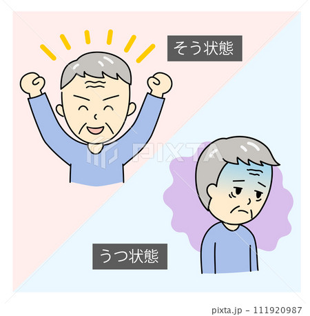 躁うつ病のそう状態とうつ状態のおじいさん 躁うつ病のそう状態とうつ状態のおじいさん 111920987