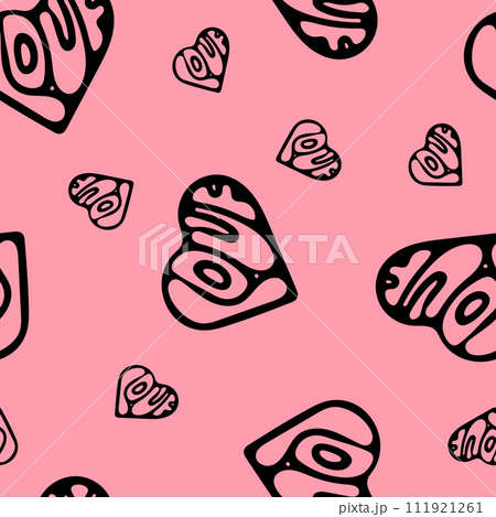 Hand Drawn Seamless Patterns with Hearts in Doodle Style. Hand Drawn Seamless Patterns with Hearts in Doodle Style. 111921261
