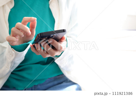 スマホを使う女性の手元 スマホを使う女性の手元 111921386