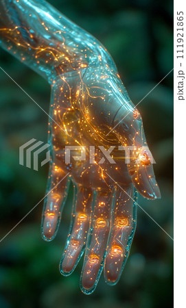 Networking connect technology abstract concept. Hand of touching futuristic network connection, internet, innovation, and technology. 111921865