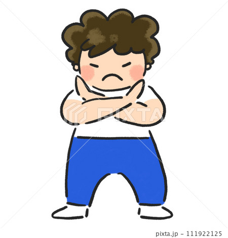 胸の前でバツマークを作っている男の子  111922125