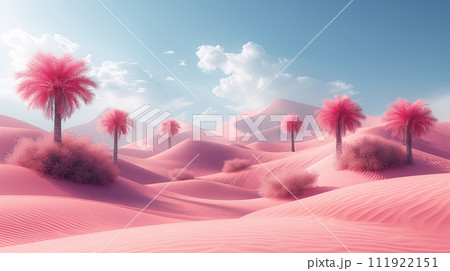 不思議なピンク色の砂漠　AI生成画像 111922151