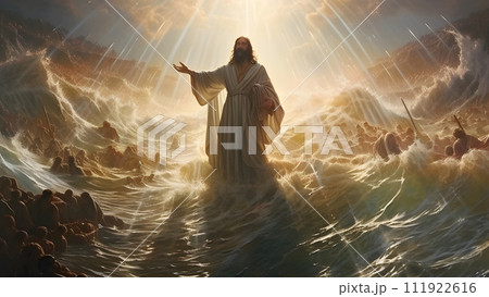 AI-generated content. Jesus Saving his People Drowning In Water 111922616