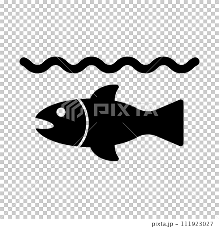 水中にいる魚のシルエットアイコン。ベクター。 111923027