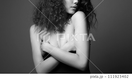 black and white portrait of pretty sexual girl 111923402