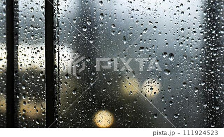 雨の日の水滴がついた窓_04_AI生成画像のイラスト素材 [111924523] - PIXTA