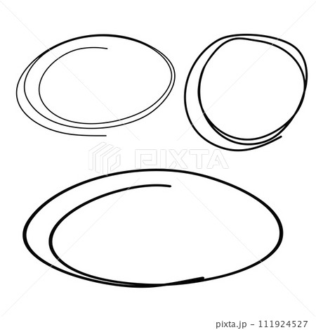 Vector abstract set of round frames. Black oval doodle sketch. Isolated Ink drawn lines for design. Vector abstract set of round frames. Black oval doodle sketch. Isolated Ink drawn lines for design. 111924527