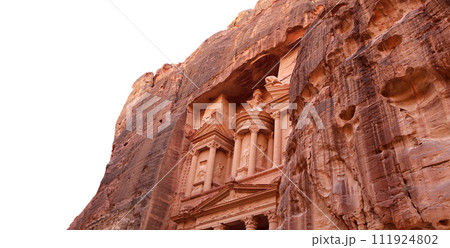 Al Khazneh or The Treasury (carved on white background). Petra, Jordan-- it is a symbol of Jordan, as well as Jordan's most-visited tourist attraction Al Khazneh or The Treasury (carved on white background). Petra, Jordan-- it is a symbol of Jordan, as well as Jordan's most-visited tourist attraction 111924802