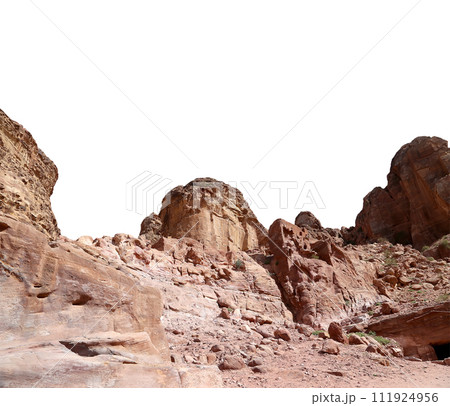 Mountains of Petra ( carved on white background), Jordan, Middle East. Petra has been a UNESCO World Heritage Site since 1985 Mountains of Petra ( carved on white background), Jordan, Middle East. Petra has been a UNESCO World Heritage Site since 1985 111924956