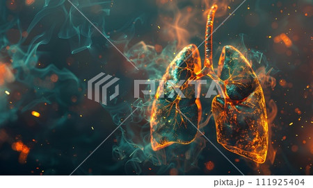 Bad Human lungs in blue and orange smoke on orange background for lung disease, 3d illustration 111925404