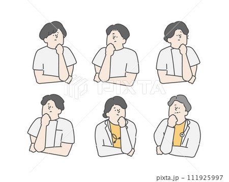 医療介護現場で働く人々 考えるイラストアイコンセット 医療介護現場で働く人々 考えるイラストアイコンセット 111925997