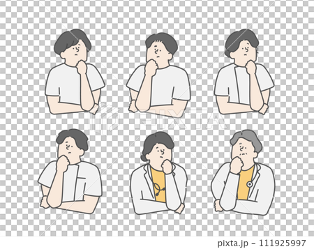 医療介護現場で働く人々 考えるイラストアイコンセット 医療介護現場で働く人々 考えるイラストアイコンセット 111925997
