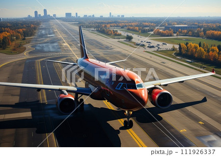 Passenger plane on the runway at the airport. 111926337