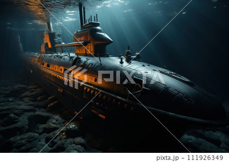 A submarine at the bottom of the sea 111926349