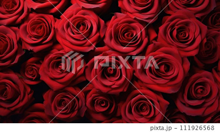 AI-generated content. Red roses on black background, valentine's day background. 111926568