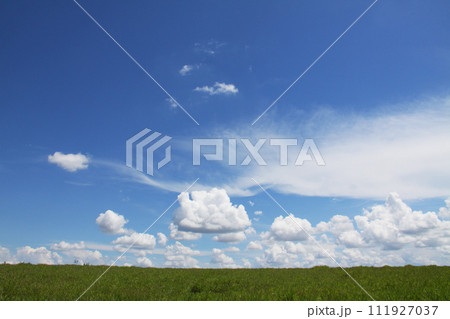 サンパウロ州の夏の雲と青空と緑の大地　ブラジル 111927037