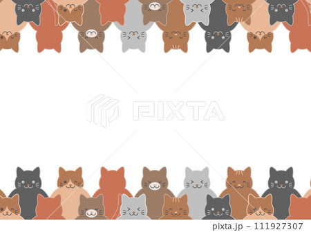 並んだ猫たちのフレームイラスト 並んだ猫たちのフレームイラスト 111927307