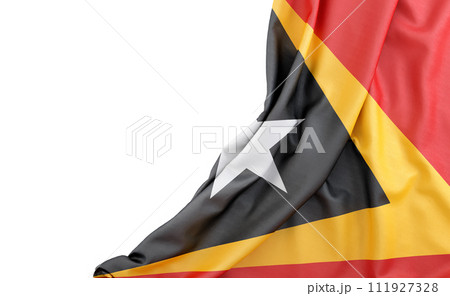 Flag of East Timor with empty space on the left. Isolated. 3D Rendering Flag of East Timor with empty space on the left. Isolated. 3D Rendering 111927328