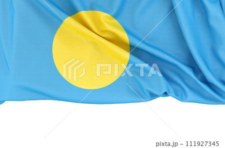 Flag of Palau isolated on white background with copy space below. 3D rendering 111927345