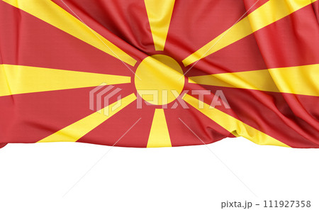 Flag of North Macedonia isolated on white background with copy space below. 3D rendering 111927358