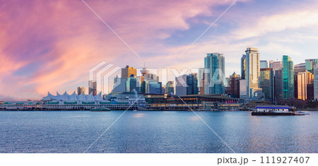 Downtown Vancouver Urban Building Skyline. Sunset Sky. Downtown Vancouver Urban Building Skyline. Sunset Sky. 111927407