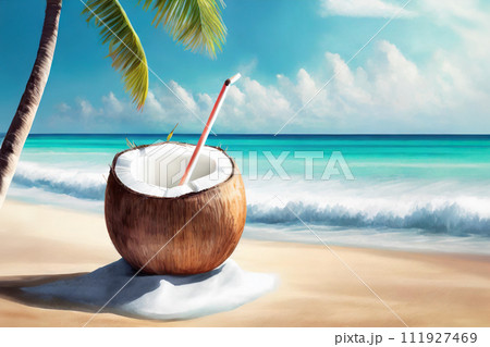 リゾートの青い海とココナッツジュース リゾートの青い海とココナッツジュース 111927469