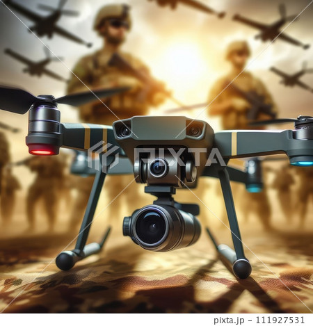 photo of cheap fpv war drone on blurred military background photo of cheap fpv war drone on blurred military background 111927531