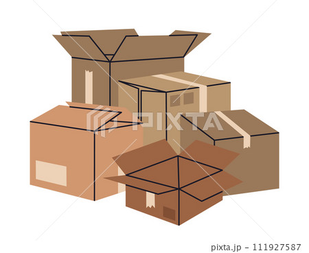 Hand drawn stacked cargo boxes. Cardboard boxes pile, warehouse box stack flat vector illustration. Moving or delivery concept on white 111927587