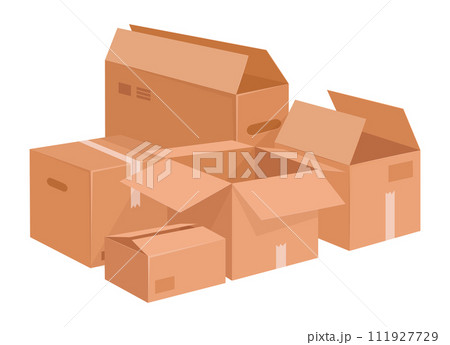 Delivery boxes stack. Cardboard stacked cargo boxes, packages pile, shipping or moving concept flat vector illustration. Warehouse storage parcels Delivery boxes stack. Cardboard stacked cargo boxes, packages pile, shipping or moving concept flat vector illustration. Warehouse storage parcels 111927729