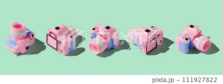 Colorful toy camera on pastel color background 111927822