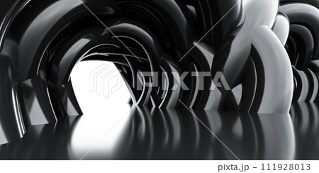 a black abstract minimalistic futuristic architecture tunnel 3d render illustration 111928013