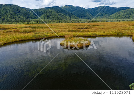 初秋の尾瀬ヶ原の池塘と景鶴山 初秋の尾瀬ヶ原の池塘と景鶴山 111928071