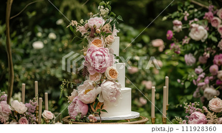 Wedding decoration with peonies, floral decor and event celebration, peony flowers and wedding ceremony in the garden, English country style 111928360