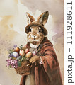 AI-generated content. Watercolor vintage Happy Easter greeting card with cute bunny and colored eggs 111928611