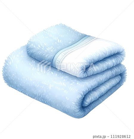 Watercolor illustration of blue towels accessories, AI generated. Watercolor illustration of blue towels accessories, AI generated. 111928612