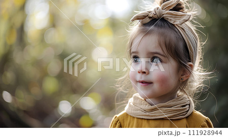 AI-generated content. Young girl with bow in hair 111928944