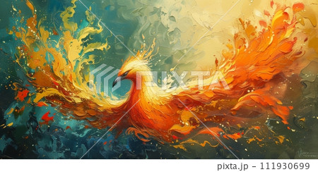 AI-generated content. Great Chinese paint wall of Phoenix art paint. Chinese wall paper. AI-generated content. Great Chinese paint wall of Phoenix art paint. Chinese wall paper. 111930699