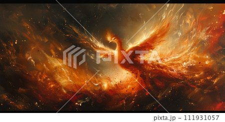 AI-generated content. Great Chinese paint wall of Phoenix art paint. Chinese wall paper. 111931057