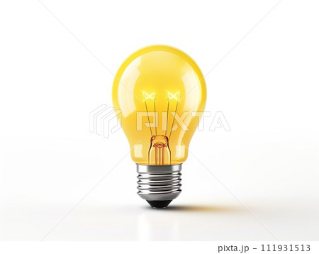 Bright Yellow Light Bulb on White Background. Generative AI Bright Yellow Light Bulb on White Background. Generative AI 111931513