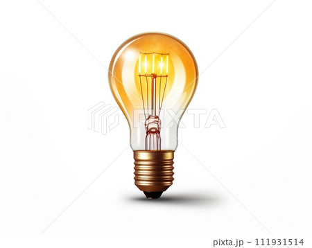 Incandescent Light Bulb Shining on White Background. Generative AI 111931514