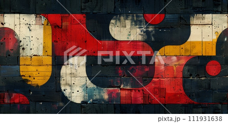 AI-generated content. Grunge banner. Abstract stone background. The texture of the stone wall. Close-up rock backdrop. 111931638